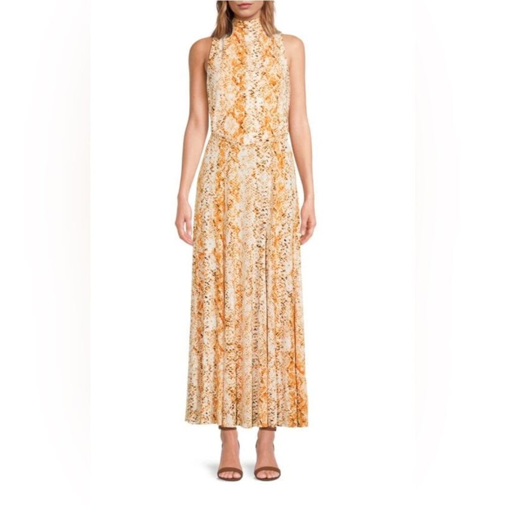 CALVIN KLEIN Animal Print Belted Maxi Sleveless Lined Dress Size L
